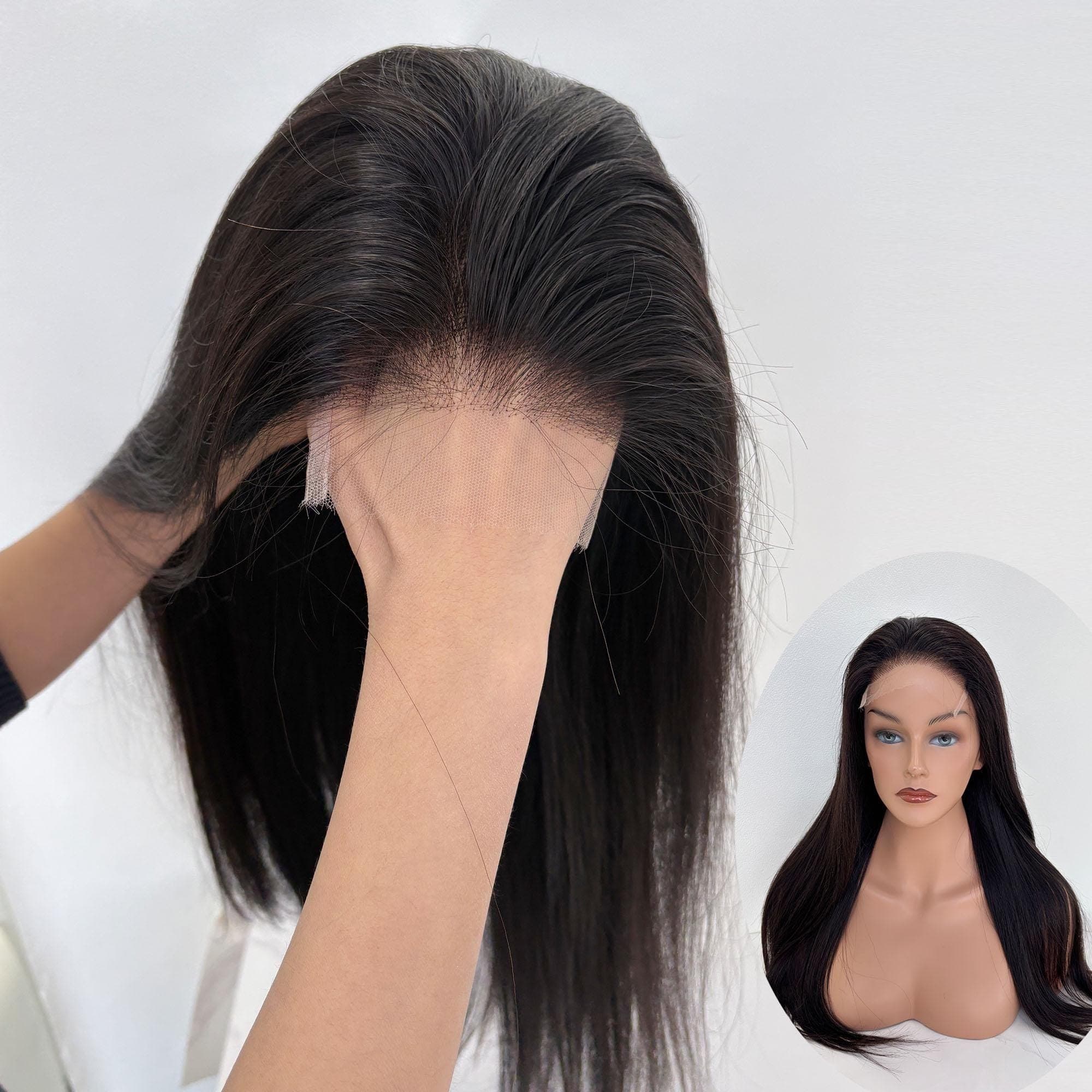 باروكة شعر طبيعي طويل شعر ستريت اسود باروكة جذور امامية HD بكثافة 200% بطول 20 انش 3